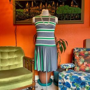 1970s drop waist dress with pleated skirt